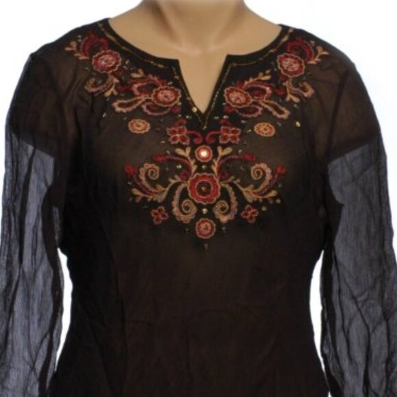 Style & Co Black Crinkle Embroridered Swimsuit Coverup - S - NEW - Picture 2 of 6